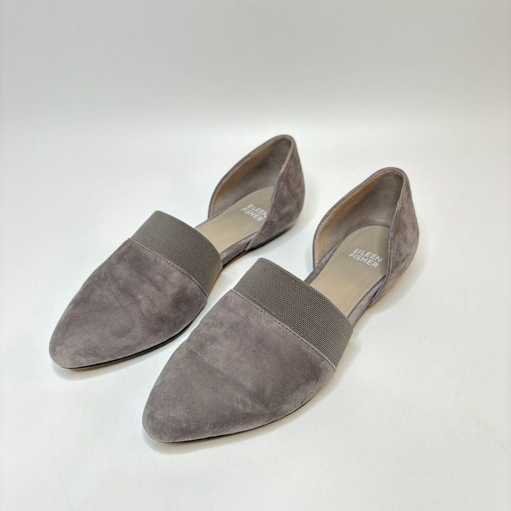 EILEEN FISHER Hilly Gray Suede Dressy Flats Womens Size 6.5 - Picture 2 of 7